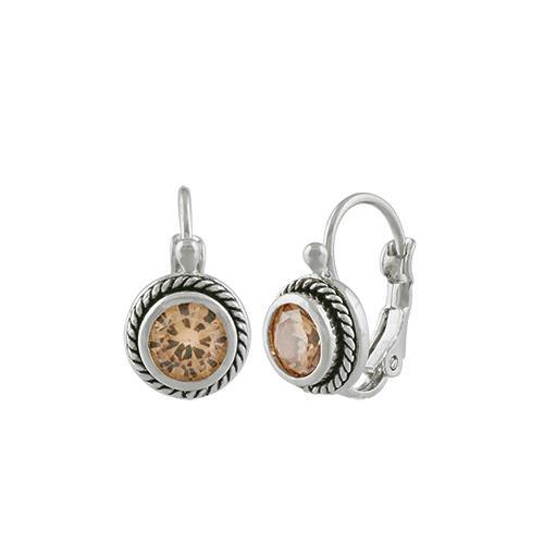 CHIC 18kt White Gold Plated Cable Brown Topaz CZ Crystal Petite Dainty Earrings