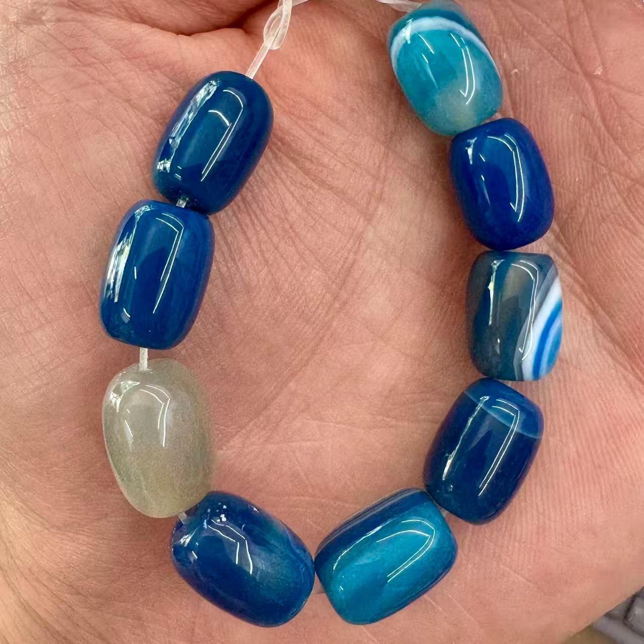 9pcs/set Blue Agate Drum Loose Beaded 13x10x7mm