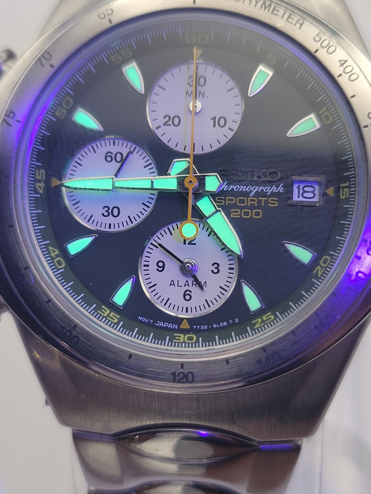 Vintage Seiko Macchina Sportiva Giugiaro Chronograph Green Panda Watch 7T32-6H60