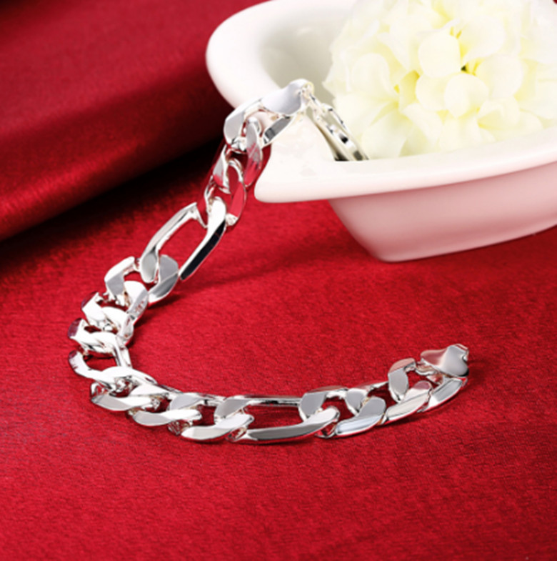 8″ Mens 925 Sterling Silver 12mm Figaro Cuban Flat Link Chain Bracelet #BL429