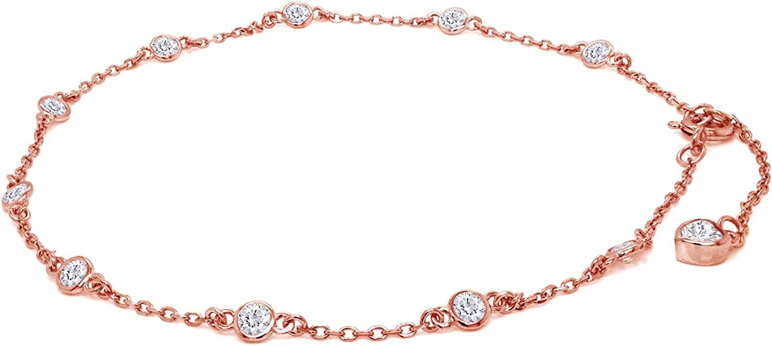 1ct 3MM Moissanite Bezel Set Single Piece Station Anklet Ankle Bracelet Silver