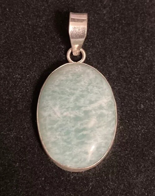 Green Amazonite Oval Charm Pendant Sterling Silver 925 Stamped Crystal Gemstone