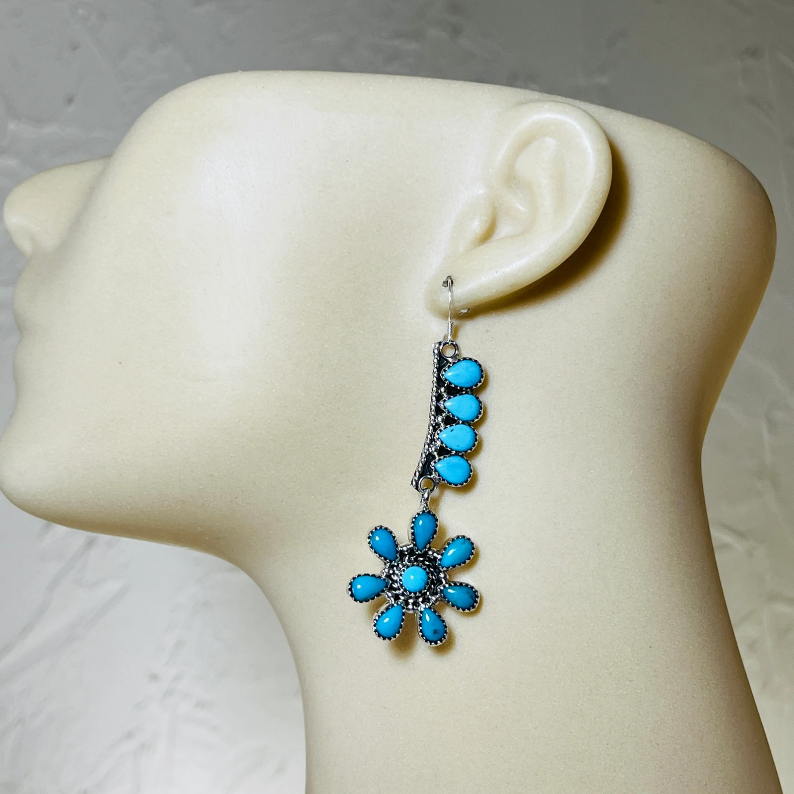 Turquoise cluster earrings sterling silver Evangeline Perry Navajo handmade ER31