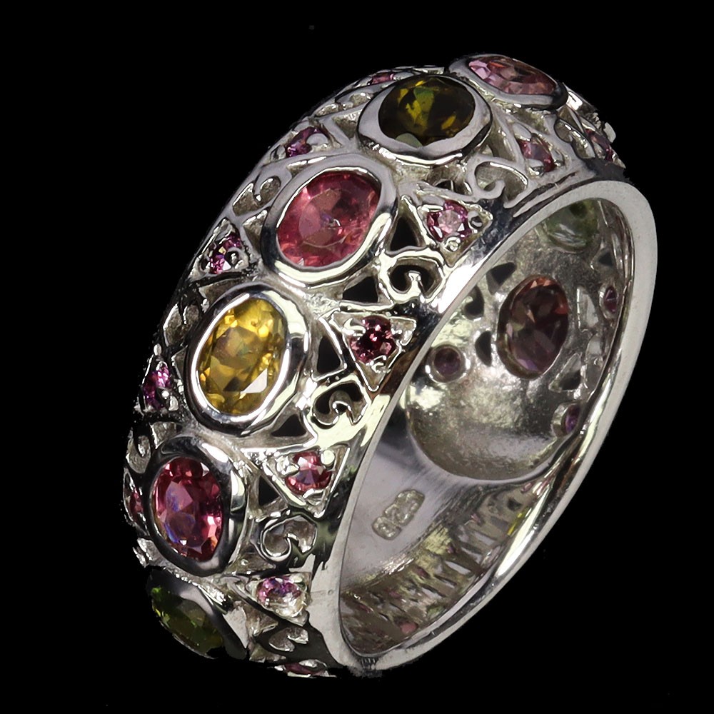 925 Sterling Silver Ring Oval Tourmaline Rhodolite Garnet Natural Gemstone Size