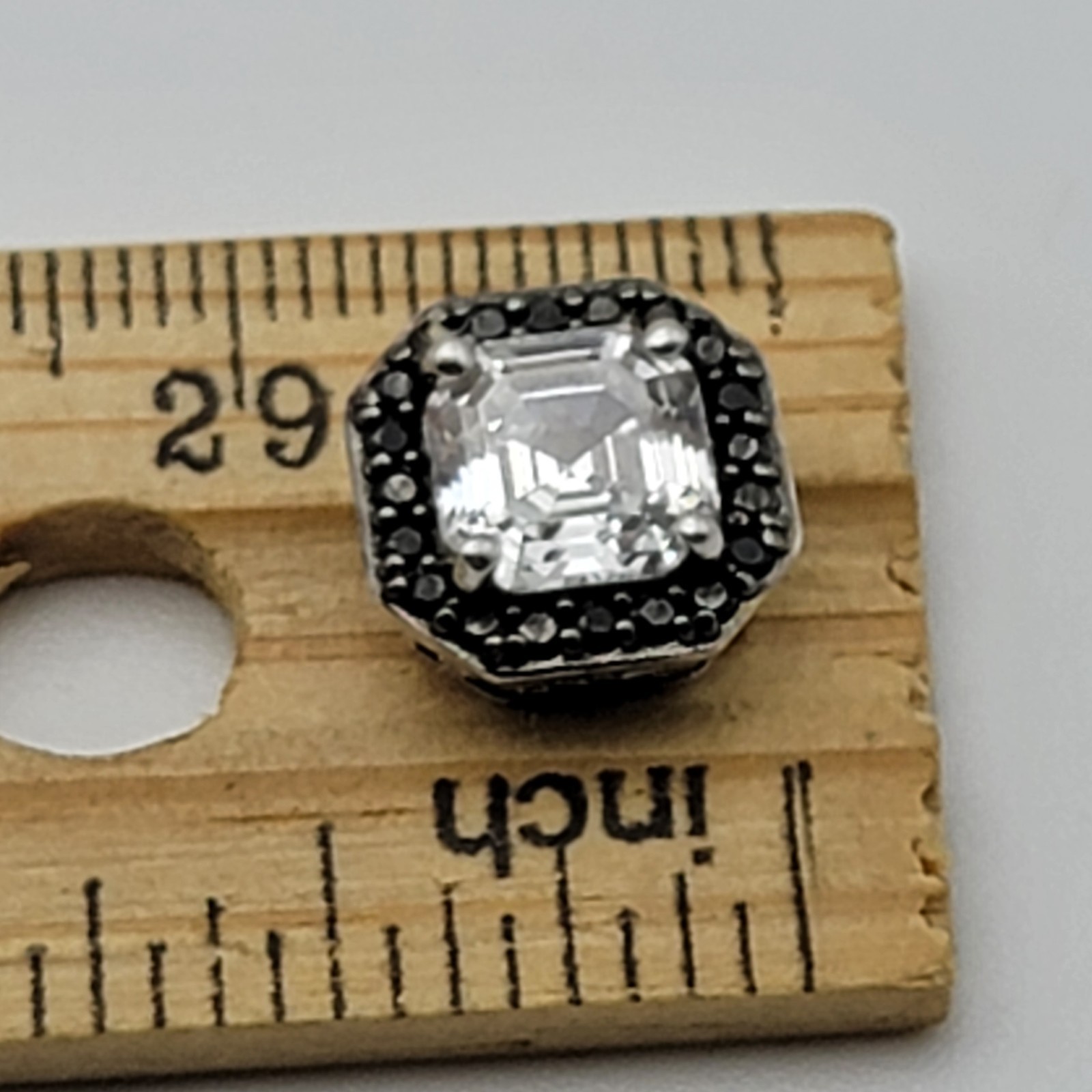 FE 925 Sterling Silver Clear & Black Cubic Zirconia Pendant 10.6mm Square