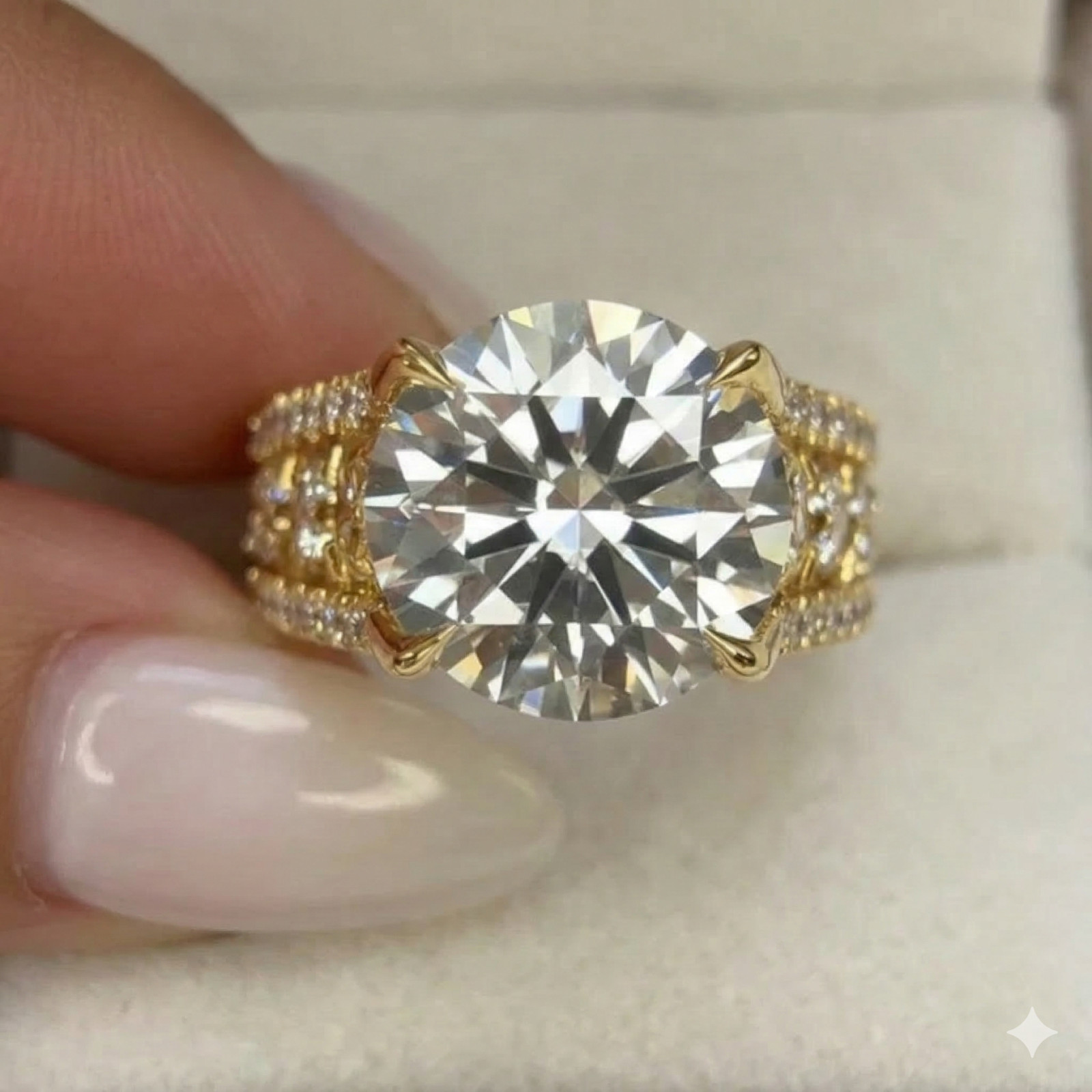 6.50 Ct Diamond Ring Round Cut 14k Yellow Gold Lab Grown IGI Certified VVS E F