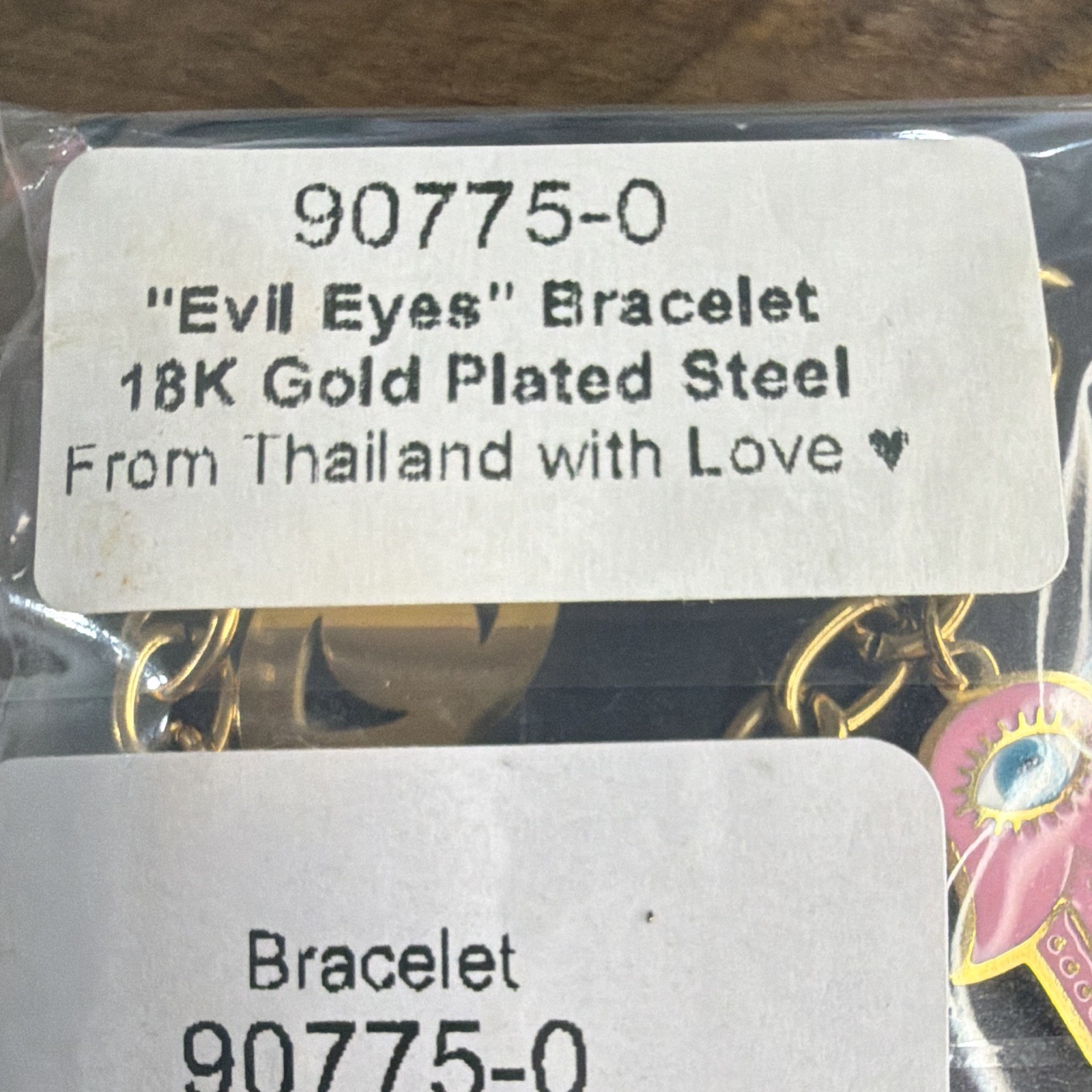 Luxury Style Evil Eye Charm Link Bracelet 18K Gold Plated Steel 90775-0