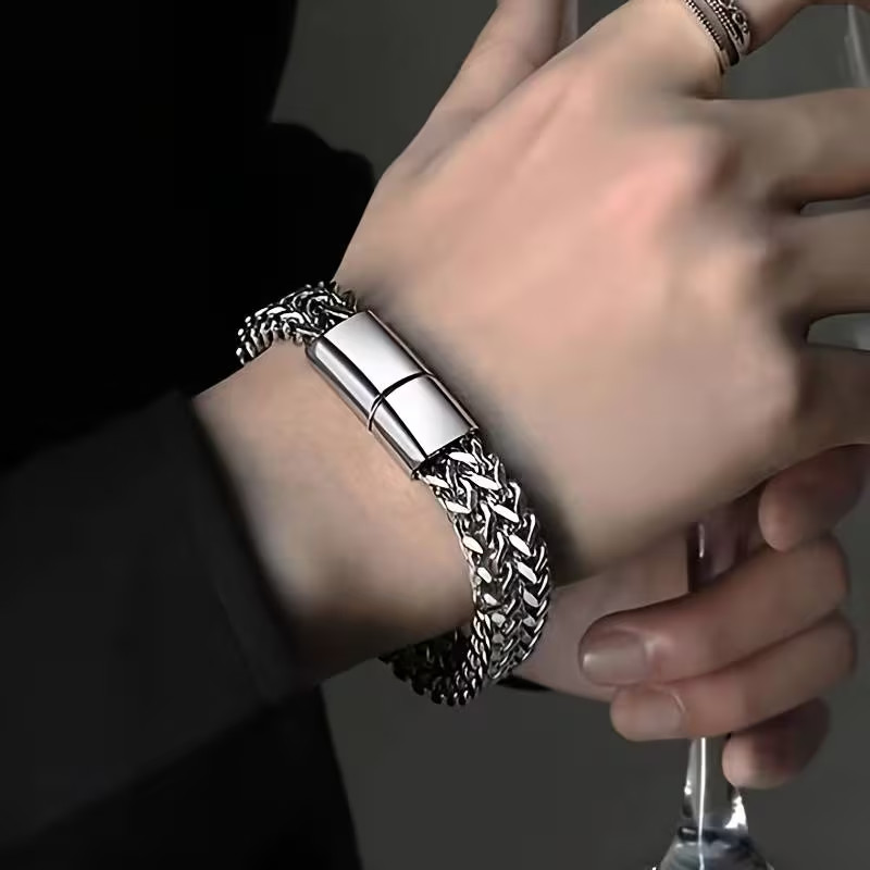 Premium Stainless Steel Mens Braided Chain Bracelet Stylish Square Links 9 IN US