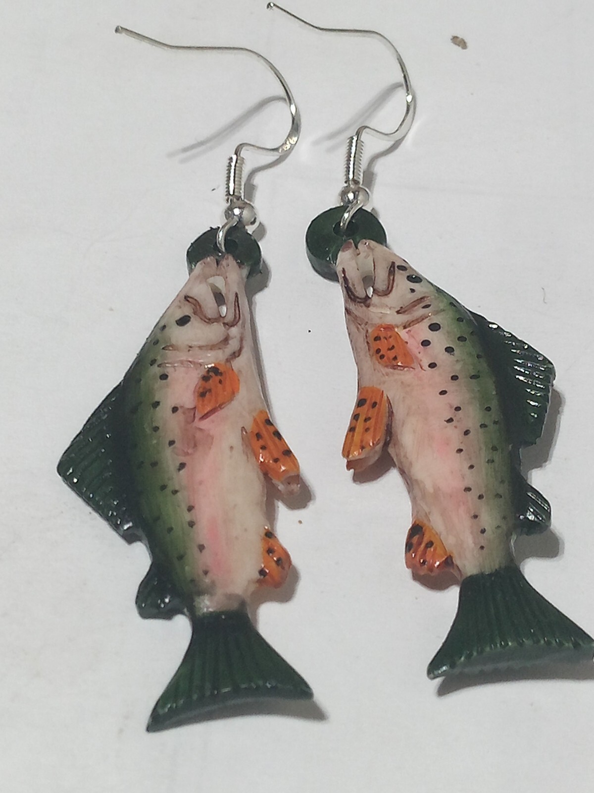 HANDMADE CARVED WATER BUFFALO BONE TROUT EARRINGS ALASKA BONEYARD COLLECTION