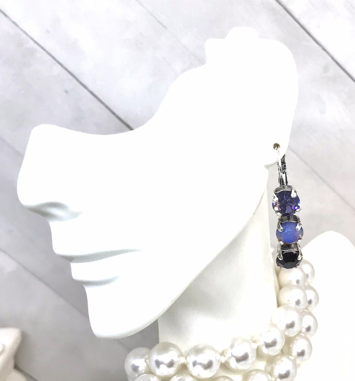 Triple Stone Cup Chain Crystal Earrings made with Purple Austrian Crystals