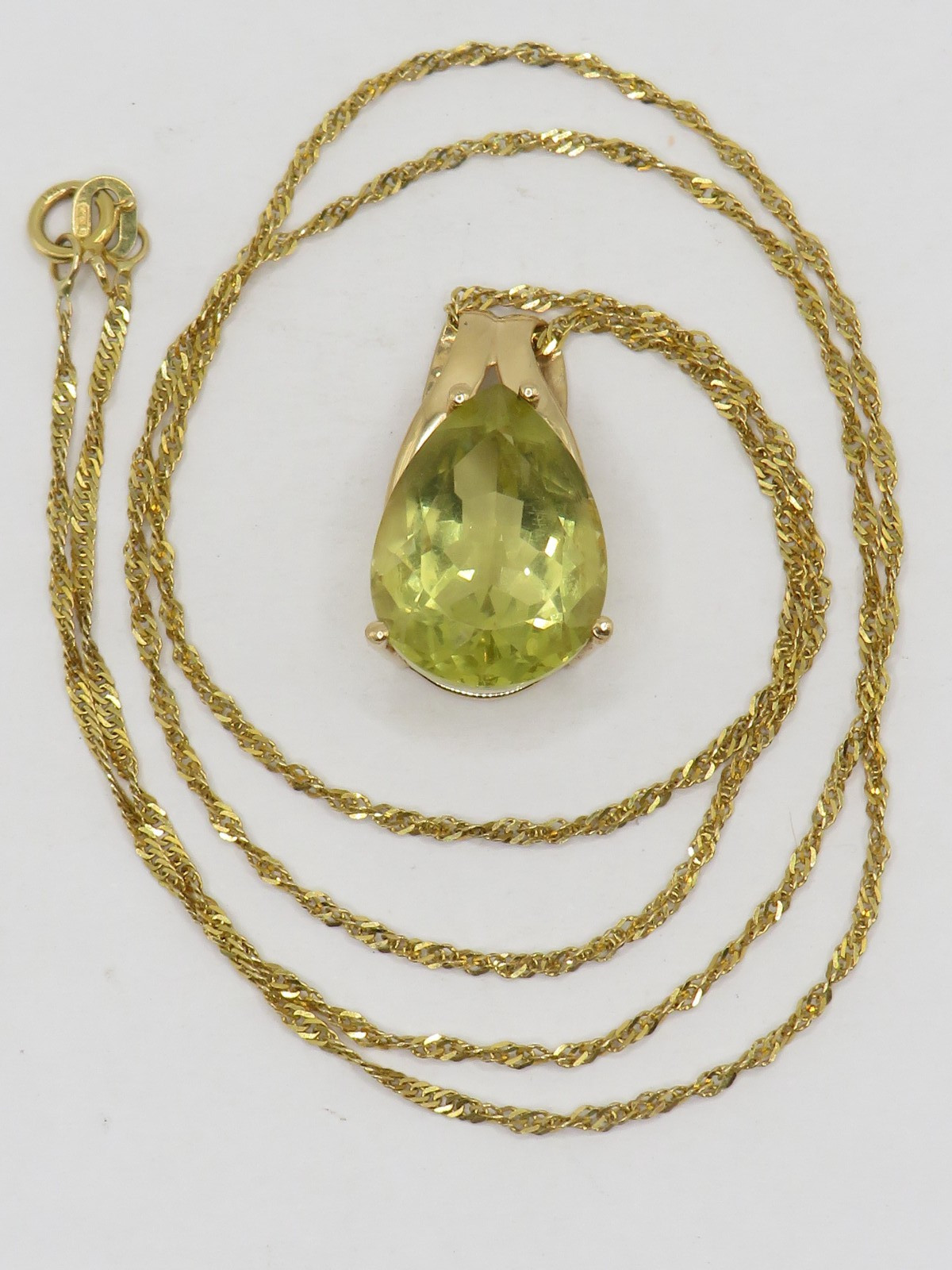 LADIES 14k YELLOW GOLD PENDANT & 21 1/2″ CHAIN w 8.9cts TEARDROP CITRINE *
