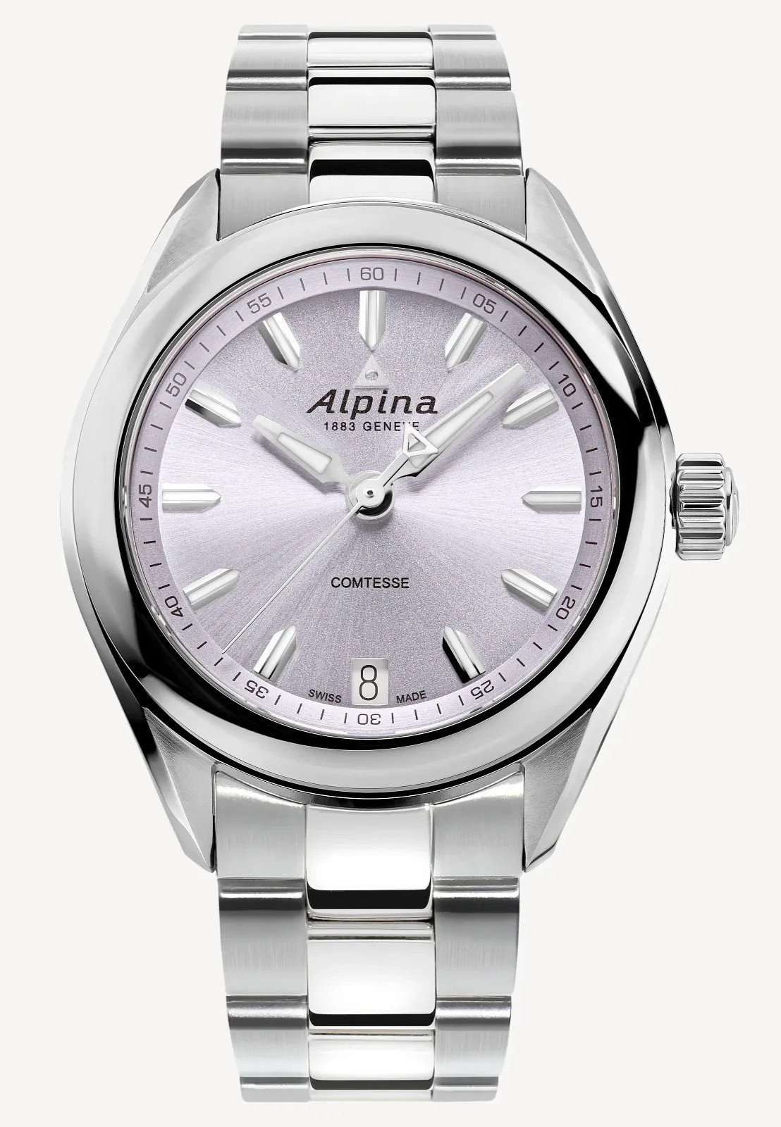 Alpina Women’s Comtesse Purple Silver Date Quartz Watch 34 MM AL-240LP2C6B