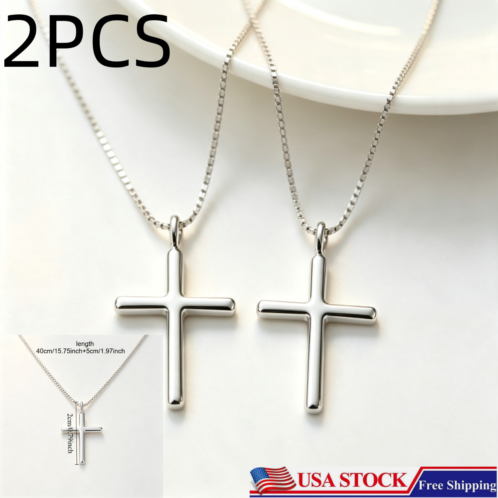 2 Pack Tiny Plain Cross Pendant Necklaces for Women Dainty Alloy Plated