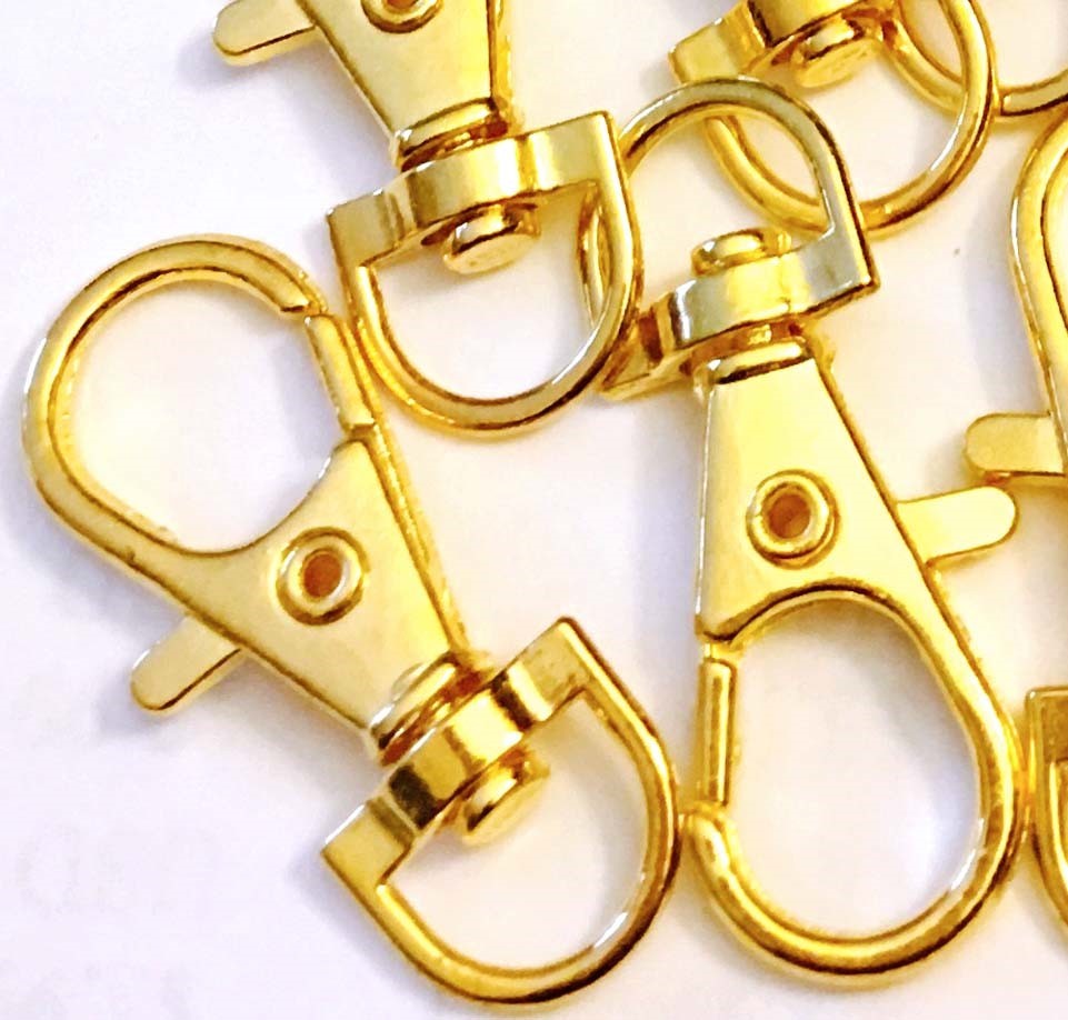 8 Golden Pewter Swivel Lobster Clasps 35x13mm for Key Rings, Leashes