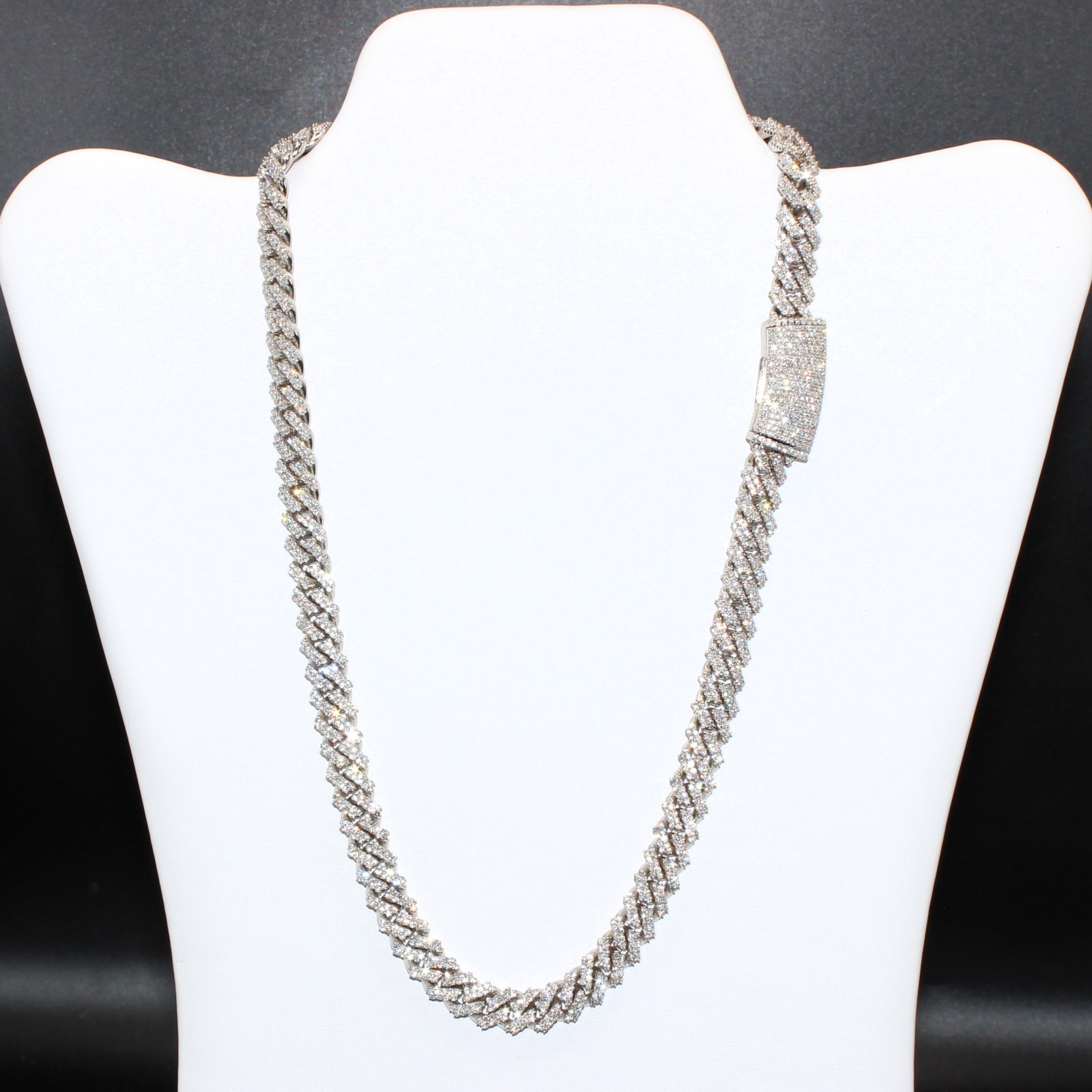 White Gold Cuban Link Chain 20” 10mm Approx. 20ct Real Diamond 129g Necklace