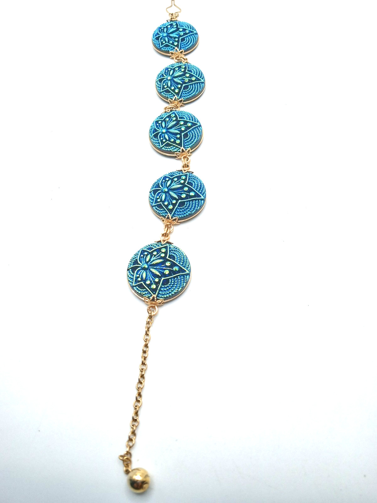 Vintage Hillcraft Gold Fill Blue Floral & Moonstone Glass Bracelets Lot of Two