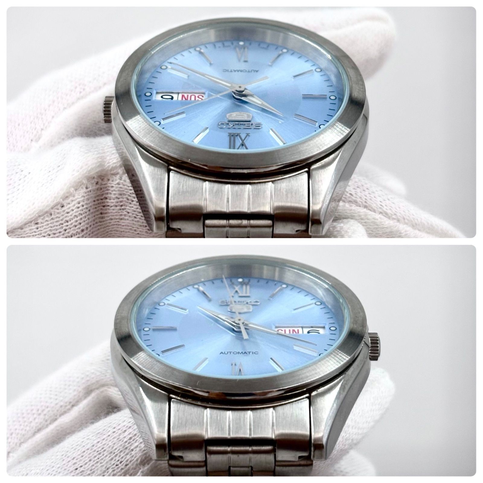 SEIKO 5 Automatic AT Ice Blue Dial Roman Index Manufactured in 2012 Working