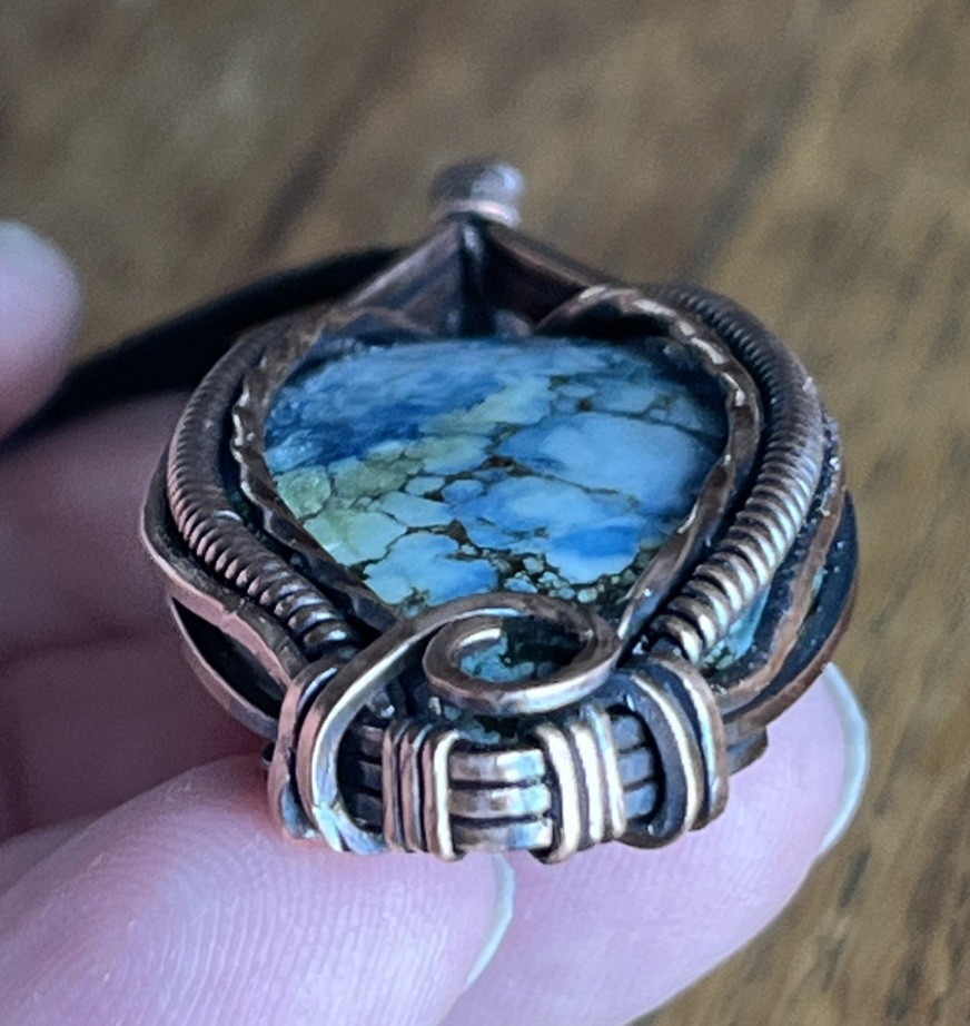 Blue Jasper (dyed) ~ Handmade Copper wire wrapped pendant jewelry 3g