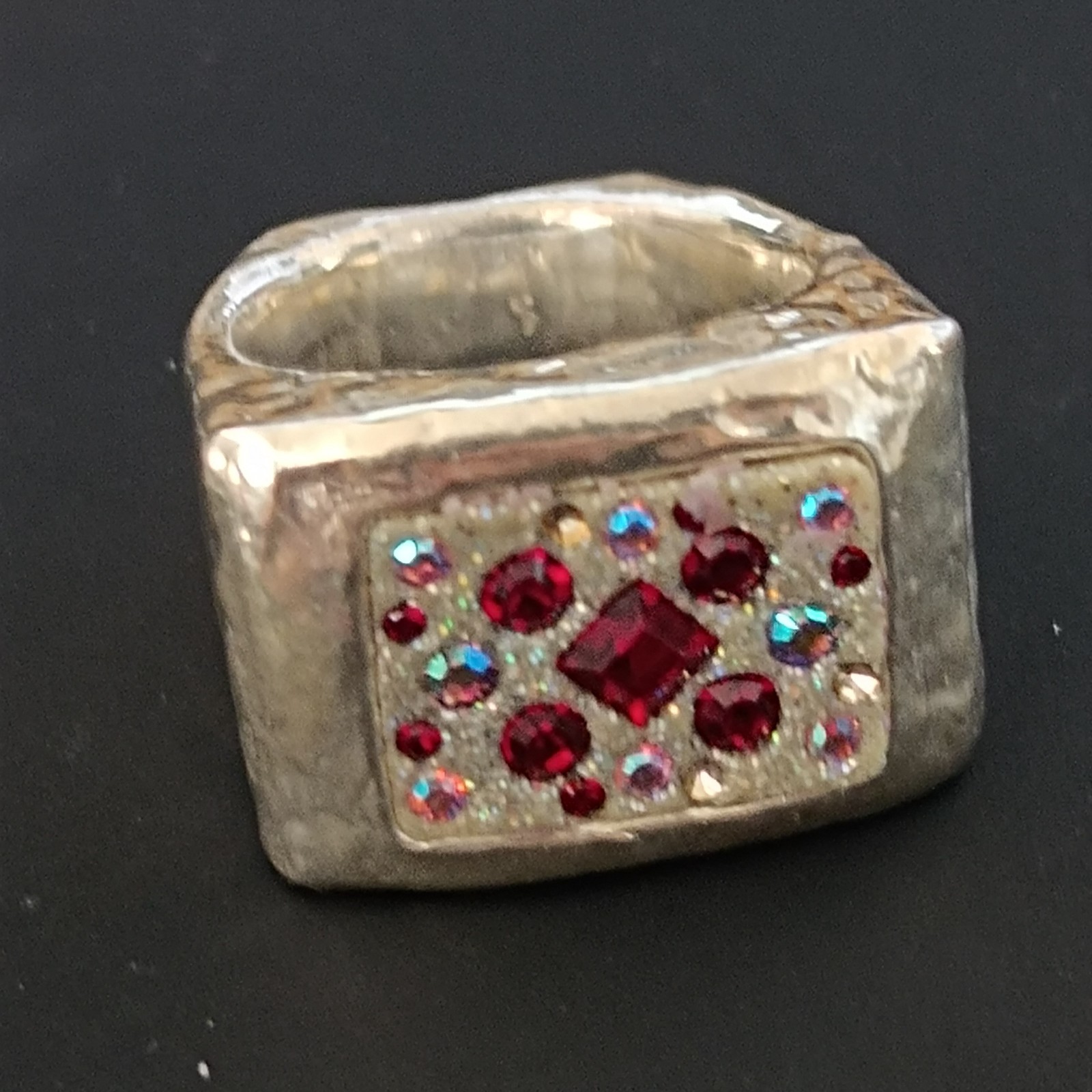 Chunky Silver Statement Ring Hammered Puffy Dramatic Bold Red Orit Schatzman 925