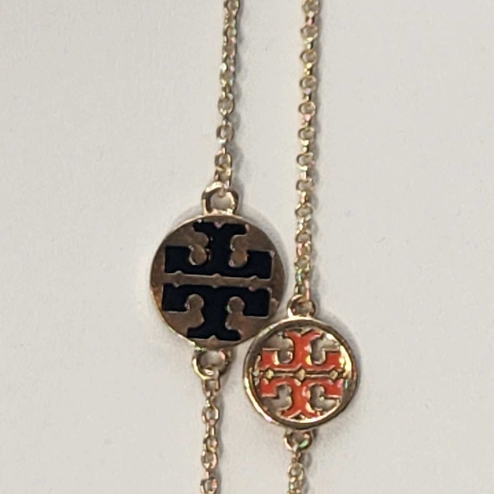 Tory Burch 2 Logo Necklaces Orange And Black 19.5″ Designer Layered
