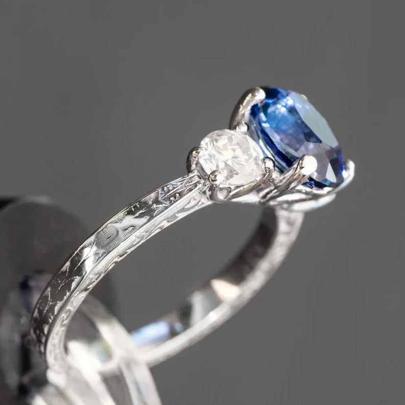 2.80 Ct Oval Natural Sapphire & Diamond Wedding Ring Sterling Silver