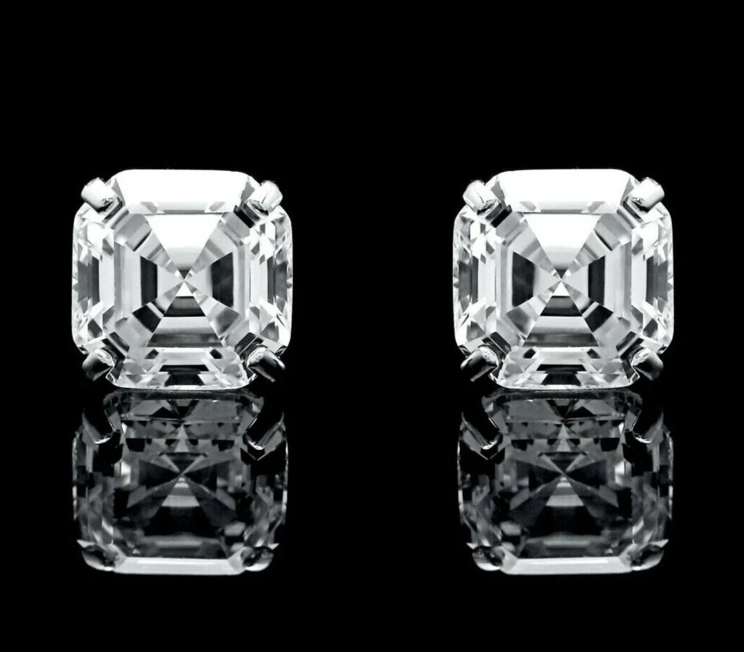 RARE 4.00 Ct Certified Asscher Cut White Diamond Solitaire Studs-Great Luster !
