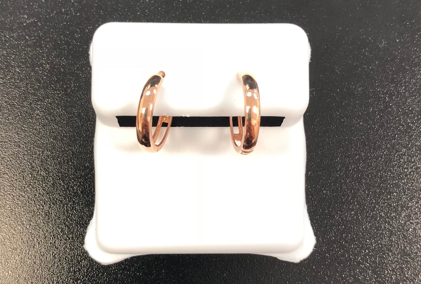 14k Solid Rose Pink Gold women`s Huggie Hoops Earrings/Aretes Argolla oro rosado