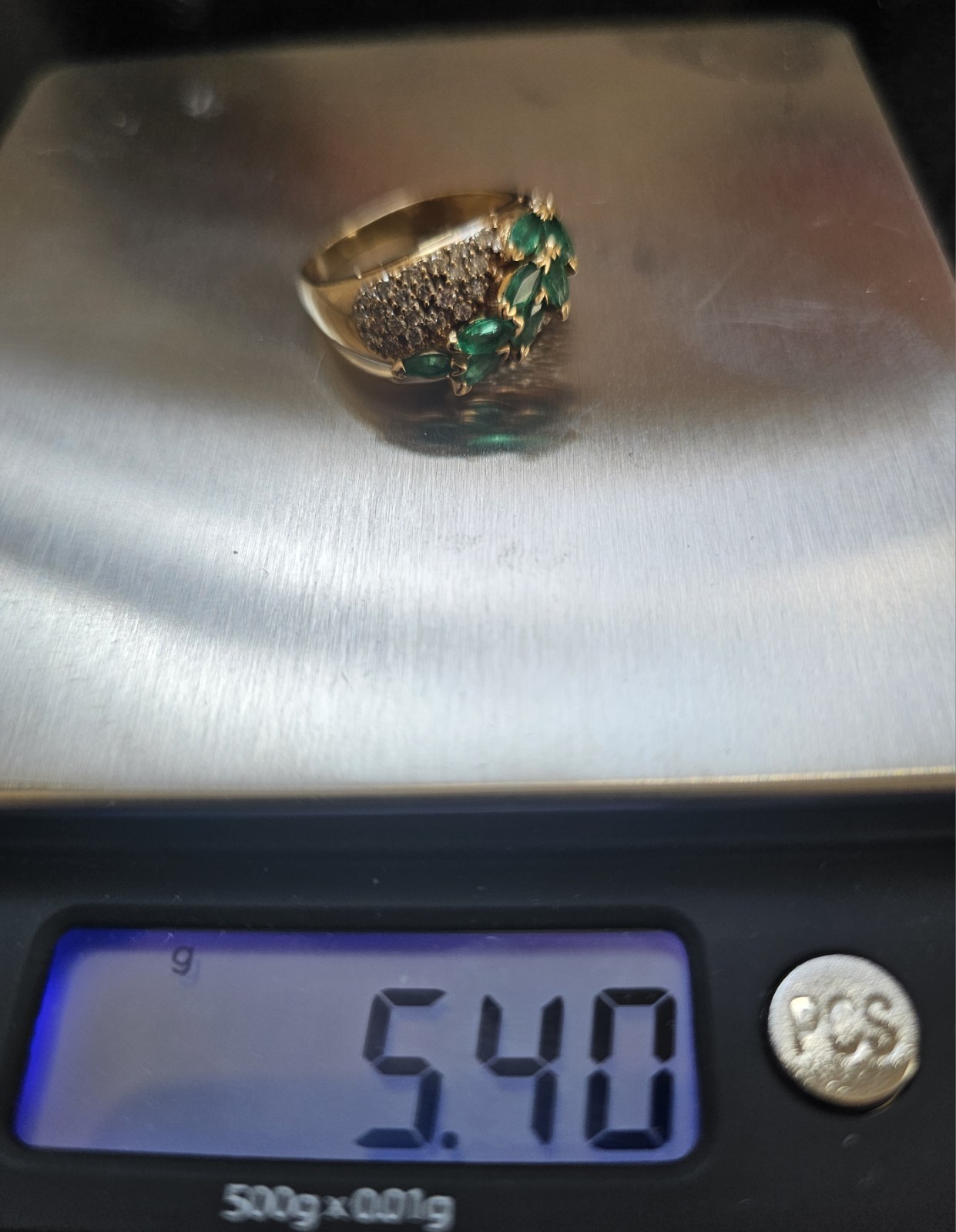 14K Gold Emerald & Diamond Ring BH Hallmark Effy Era Marquise Cluster
