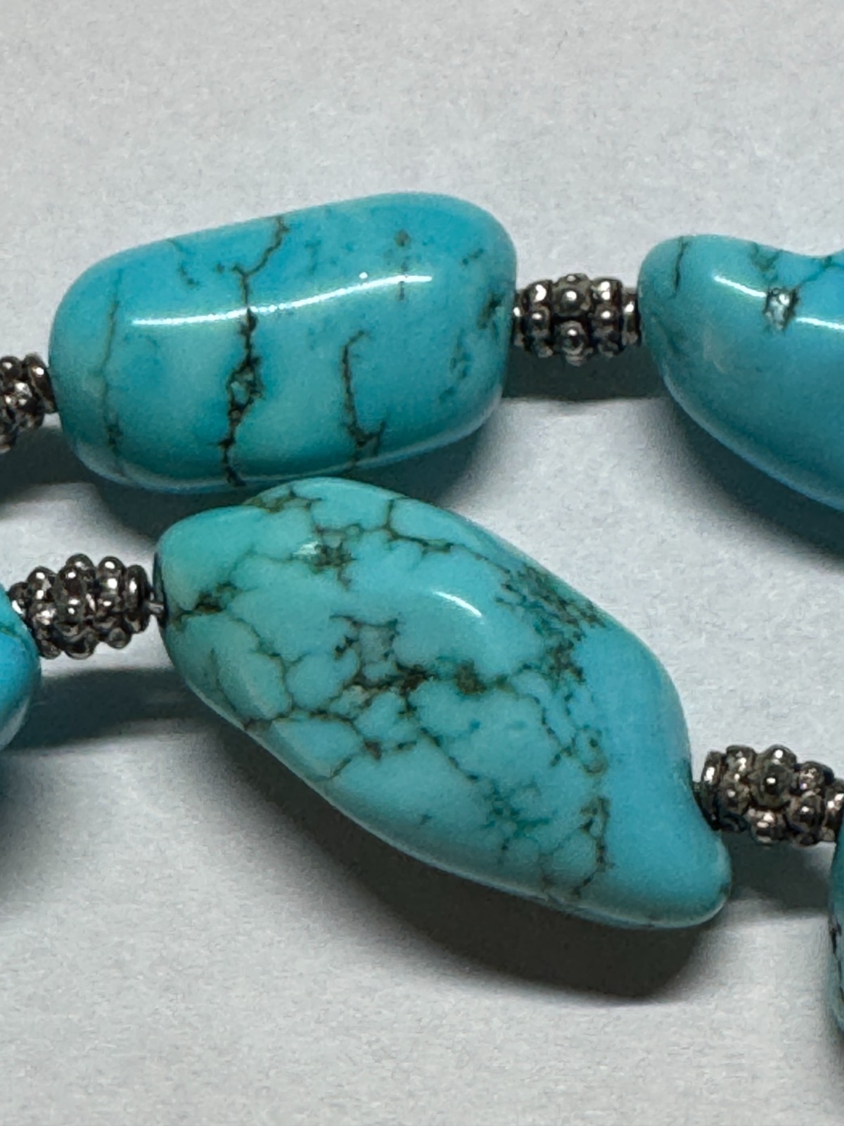 Chunky Blue Turquoise Look Nugget Necklace 20″ 925 Clasp 130g 19 Stones