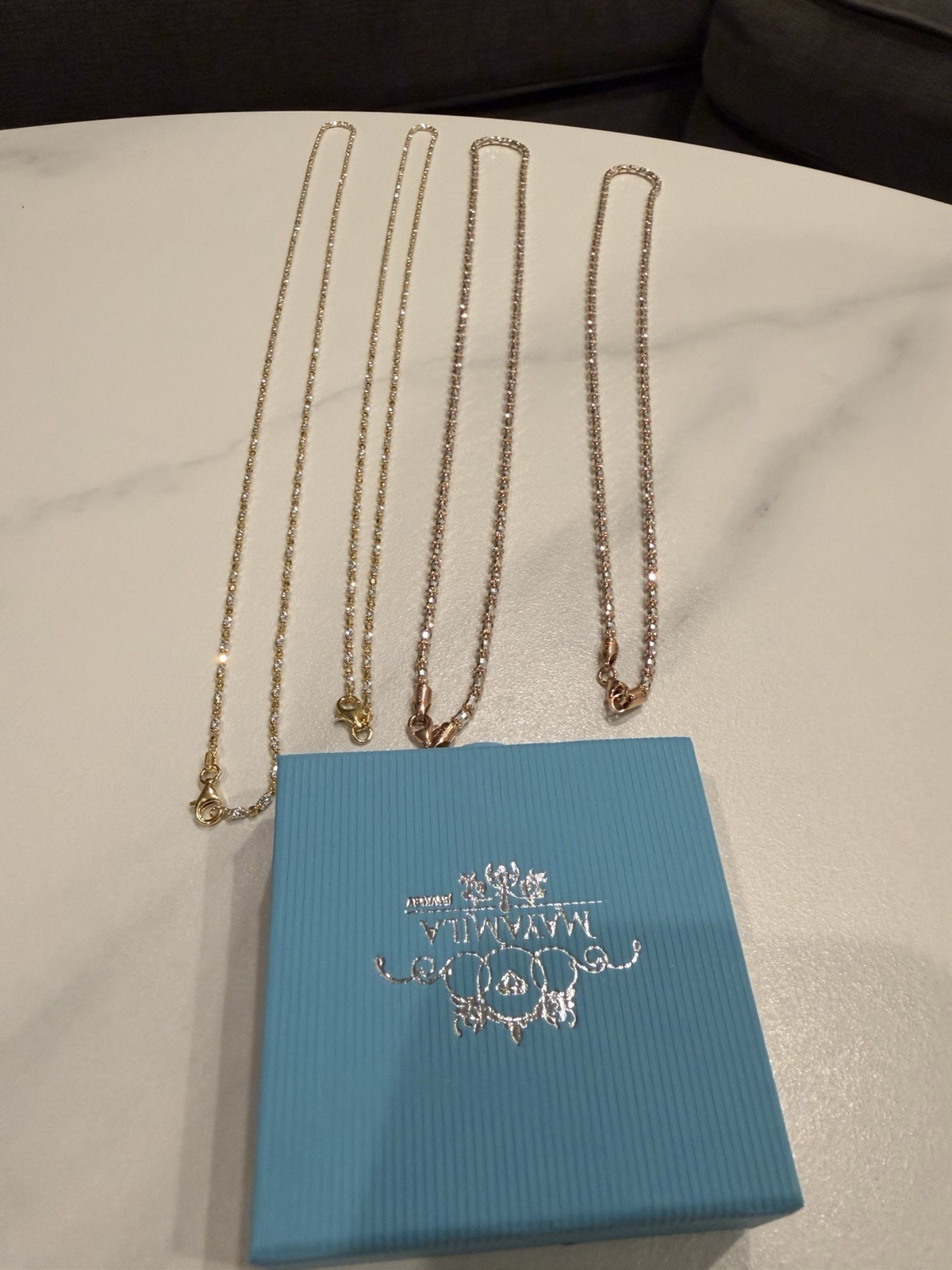 925 Made in Italy Silver – Yellow &Rose Gold Plated Lot Of 4 Chain Necklaces