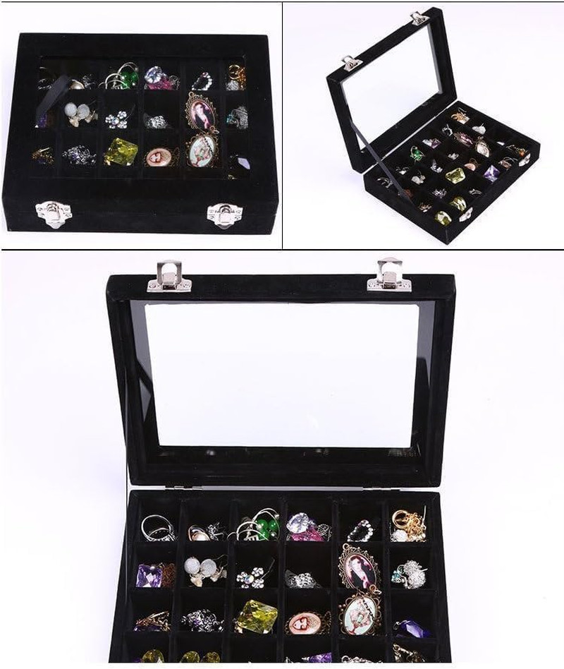 Velvet Jewelry Box 24 Grid Jewelry Earrings Display Organiser Box Ring Tray Hold