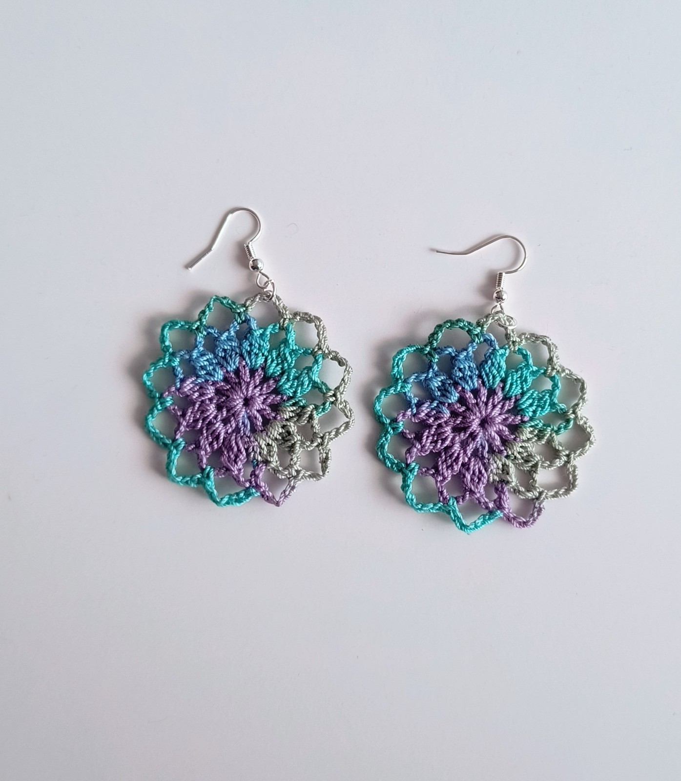 Crochet Earrings, Round , Handmade USA, Brand New, Boho Chic Retro