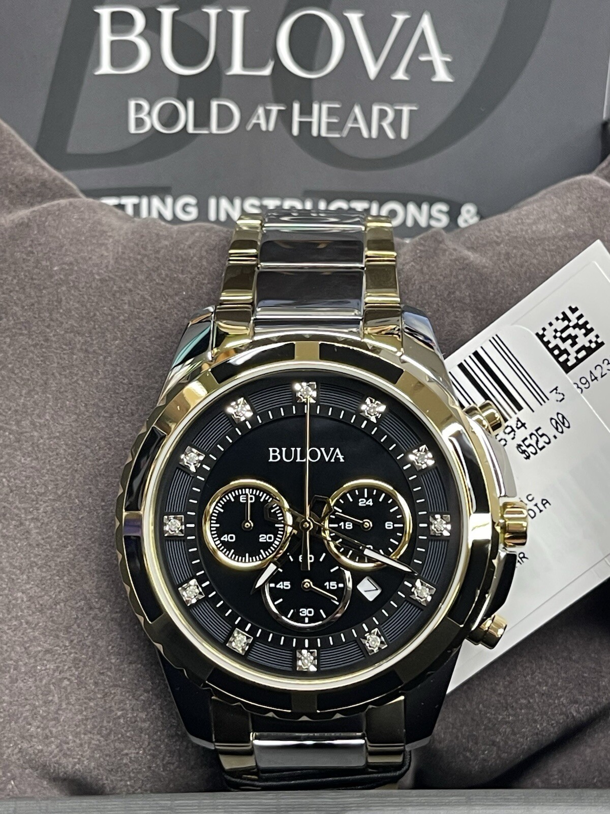 $525 BULOVA 98D132 TWO-TONE STAINLESS STEEL DIAMOND ACCENT CHRONOGRAPH WATCH 44