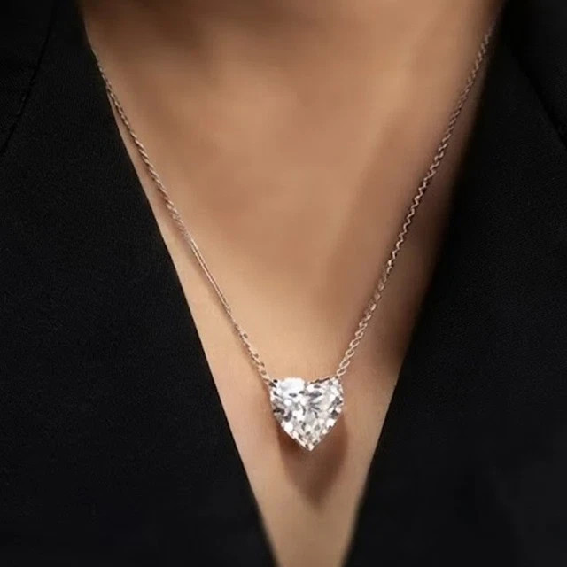 4 TCW Heart Cut Real Moissanite Solitaire Pendant No Chain 14K White Gold Plated