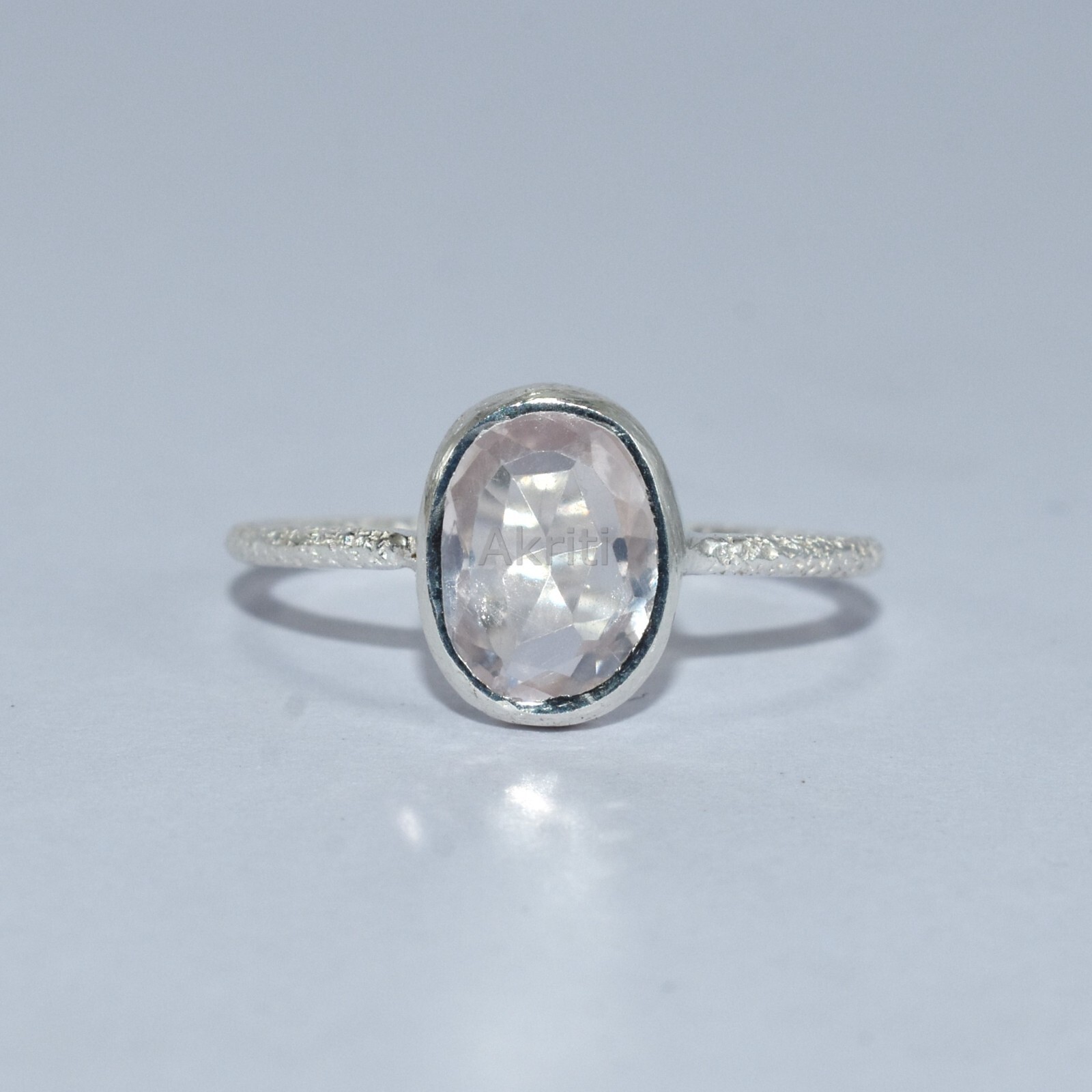 Unshape Love Rose Quartz 925 Sterling Silver Ring Rock Cut Texture Band Handmade