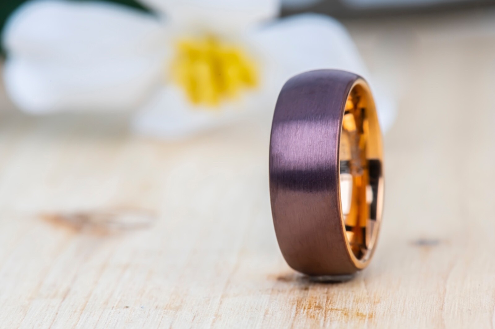 Purple Tungsten Ring Domed Brushed Mens Ring Purple Wedding Ring Rose Interior