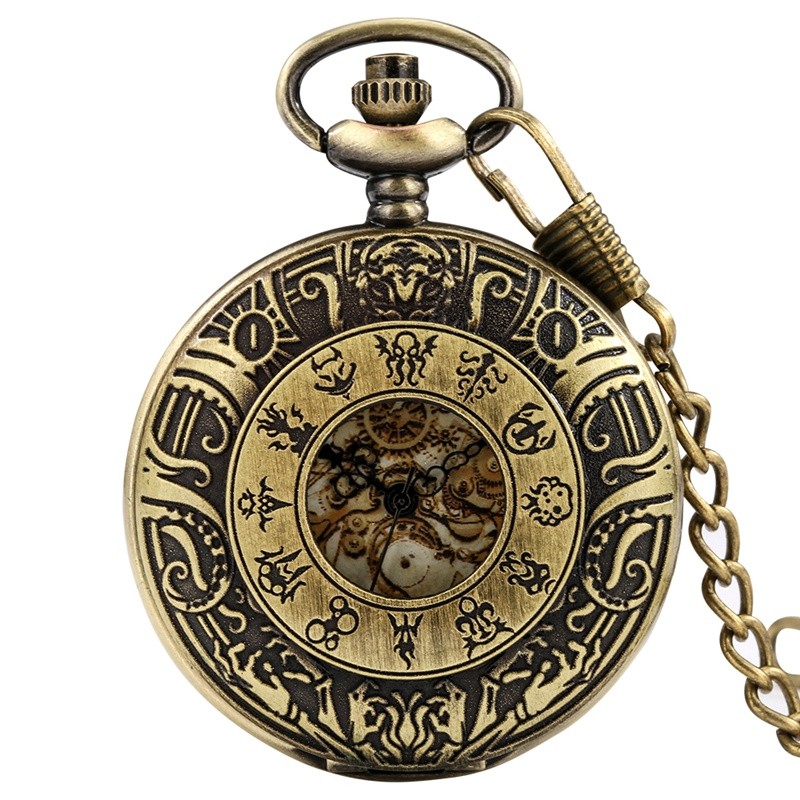 Steampunk Gear Quartz Pocket Watch Multi-Style Choose Color & Design Chain Gift