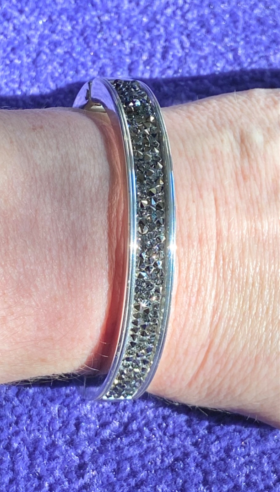 BRIGHTON CRYSTAL ROCKS SILVER DRUSY QUARTZ CRYSTAL SLVR THIN HINGED BRACELET✨VTG