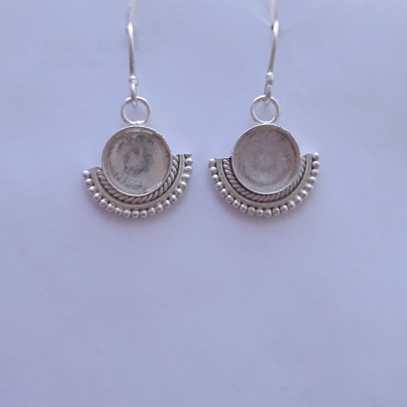 925 Sterling Silver Blank Bezel Earring Settings -Round Cup with Granulated Boho