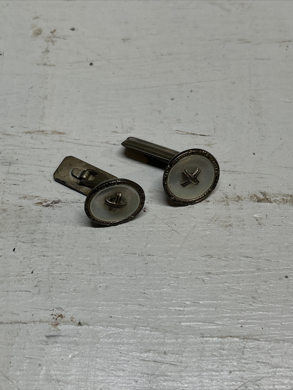 VINTAGE 835 STERLING SILVER MOTHER OF PEARL CUFFLINKS