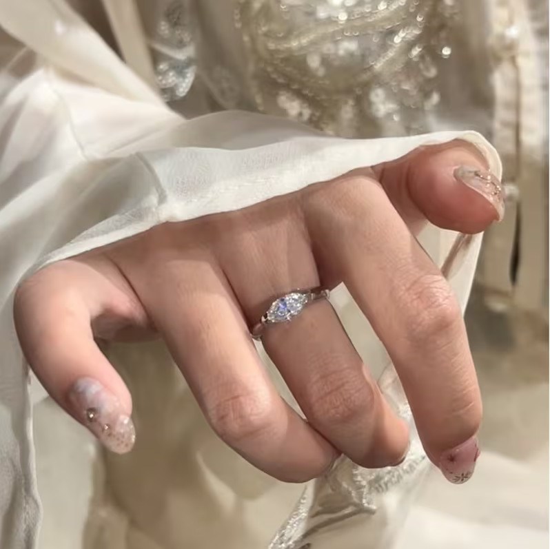 14k White Plated 1 CT Marquise Moissanite Solitaire Engagement Ring Daily Wear