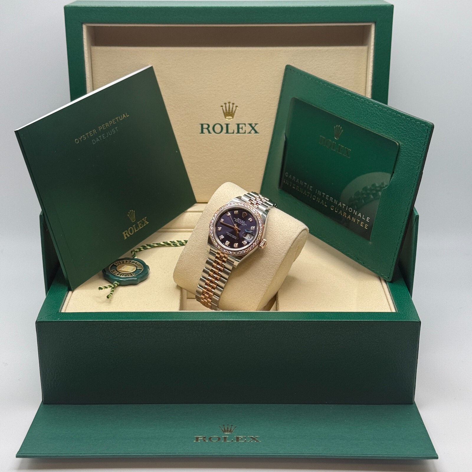 Rolex Lady-Datejust NEW 2025 Purple Diamond Dial Diamond Bezel Two Tone Rose