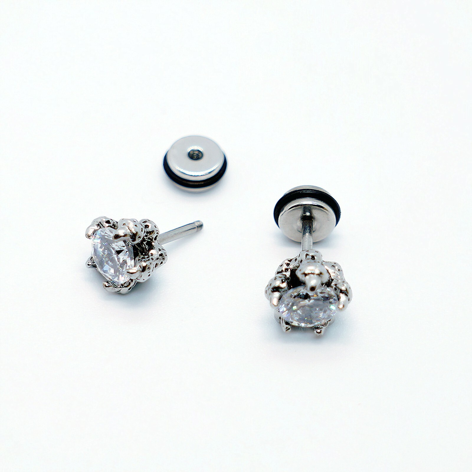 2pcs Stainless Steel Silver CZ Eagle Claw Men/Women Earrings Ear Screw Stud
