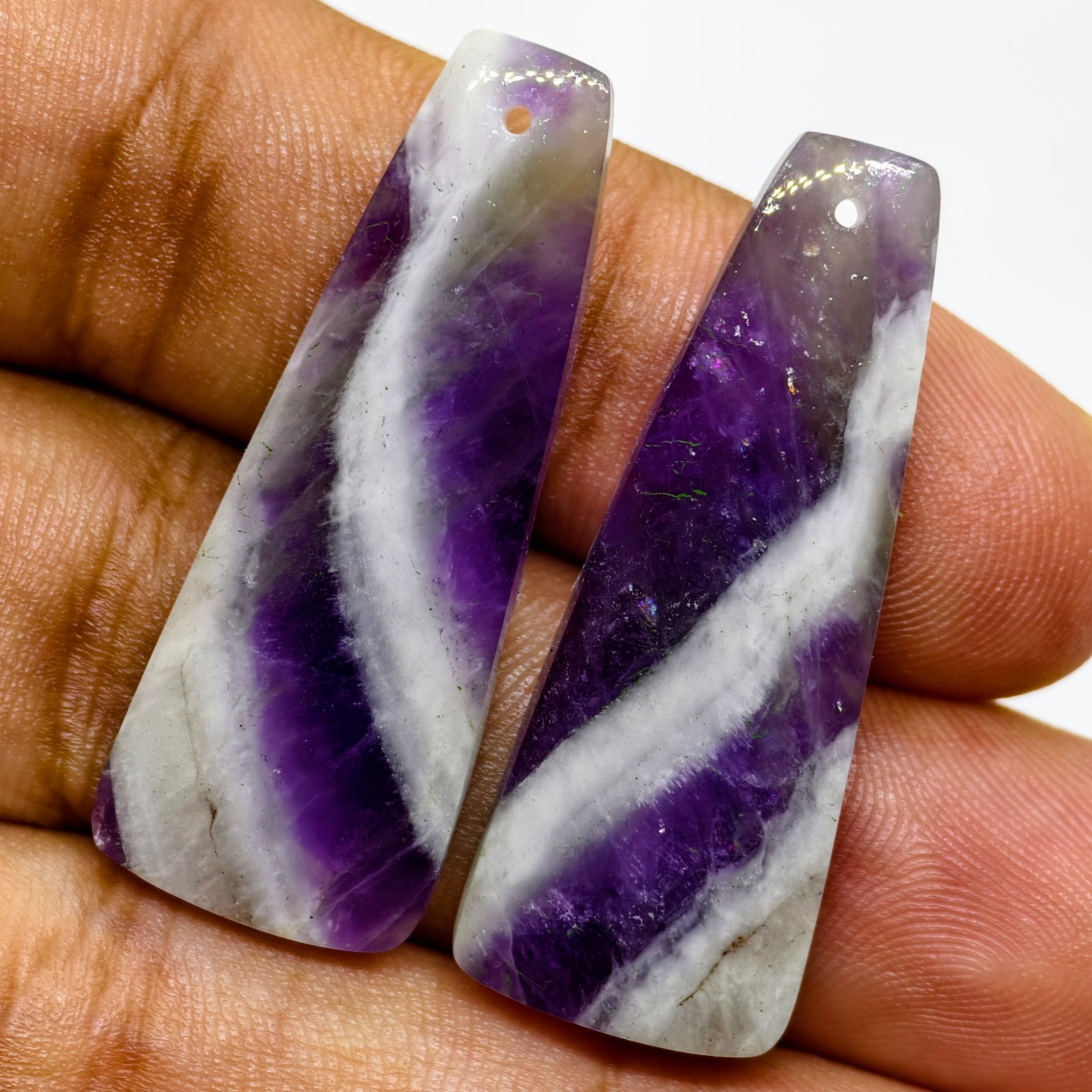 36 Cts Natural Amethyst Drilled Pair Cabochon Gemstone For Earrings 37.5X14.2 MM