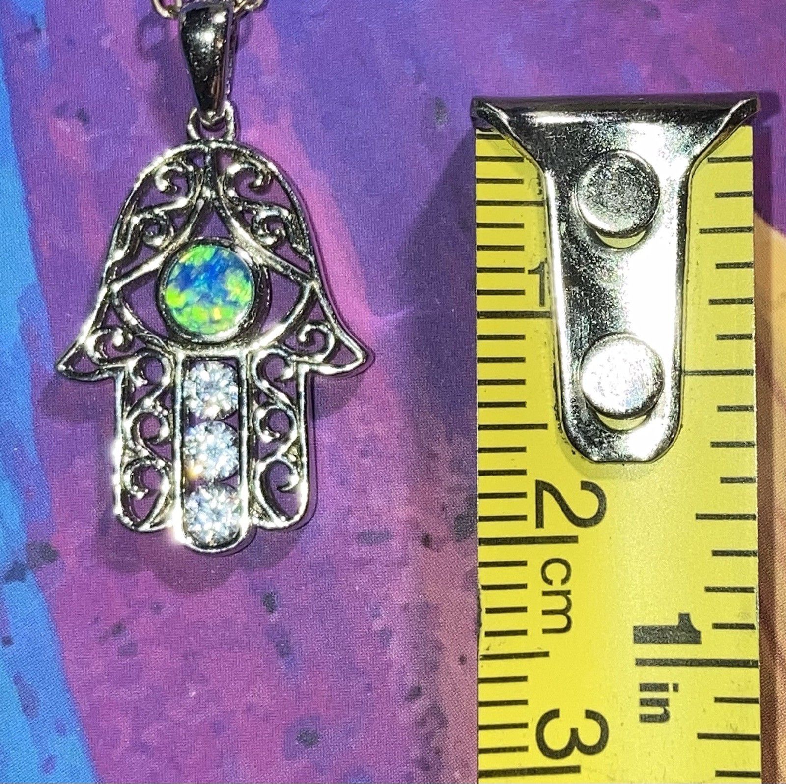 Peter Stone 925 Hamsa Hand Evil Eye Protection Pendant with Gemstones
