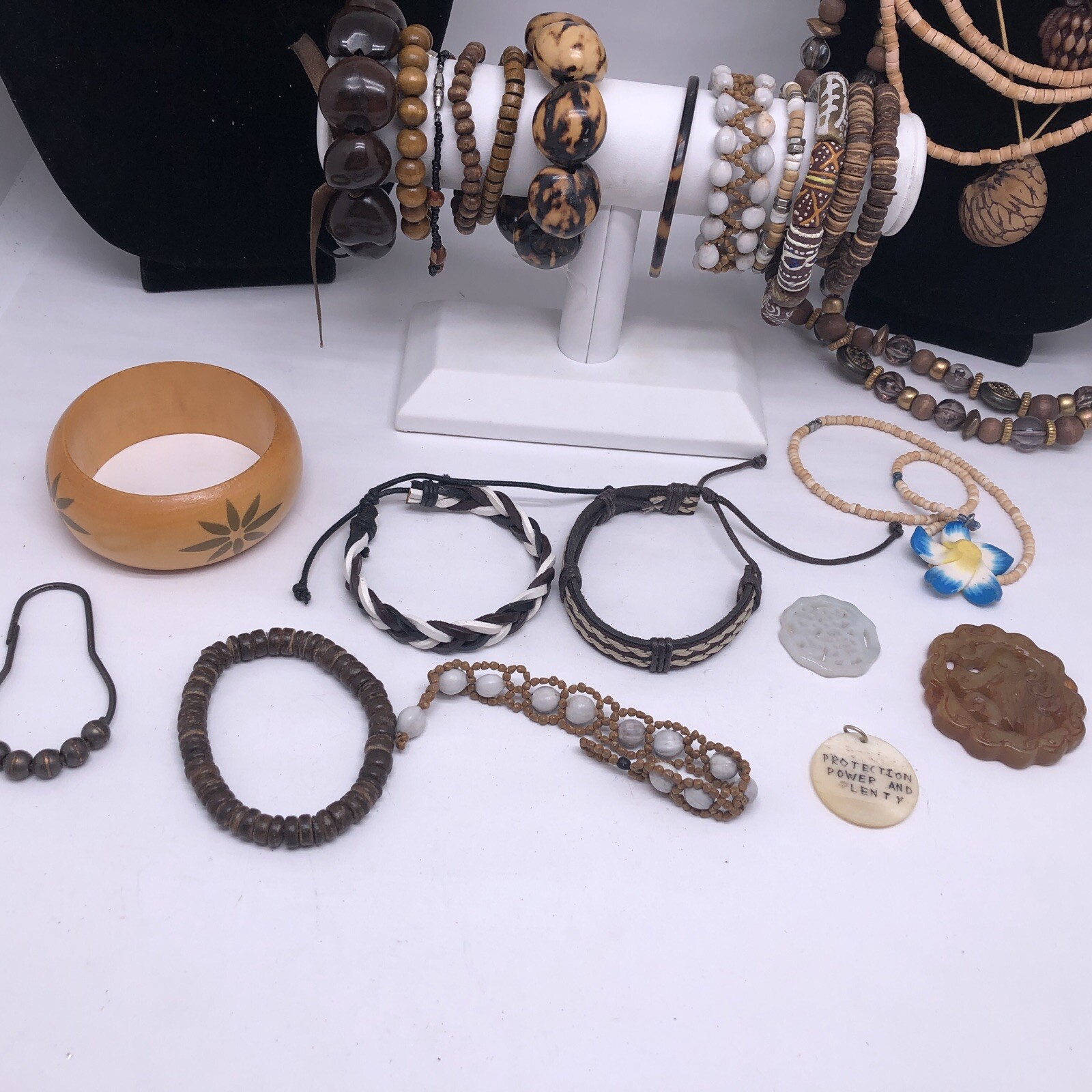 Boho Earth Tone Wood Jewelry Lot Bracelet Bangle Necklace Beads