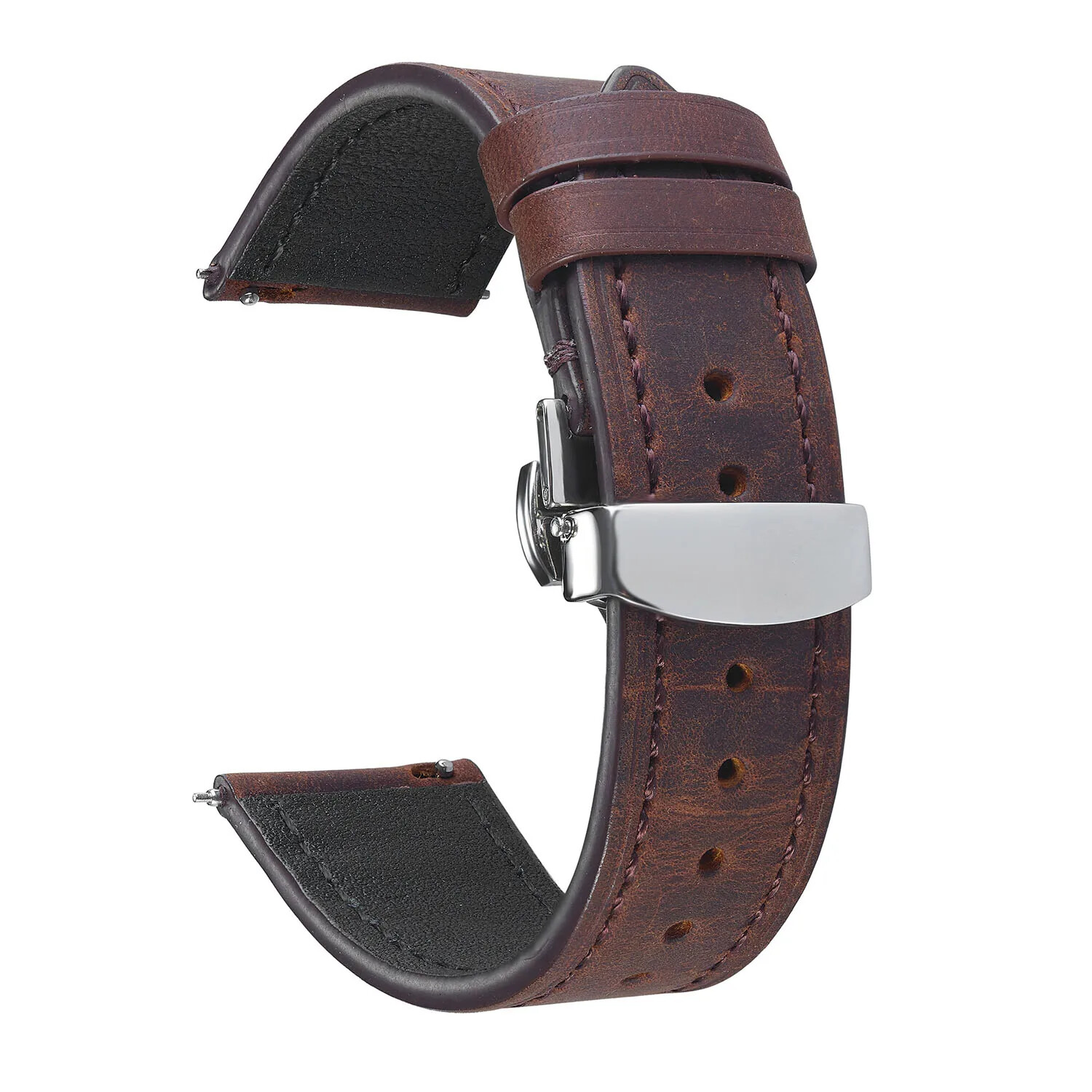 Vintage Cowhide Leather Strap Butterfly Buckle Watch Band 20mm 18 19 21 22 24mm