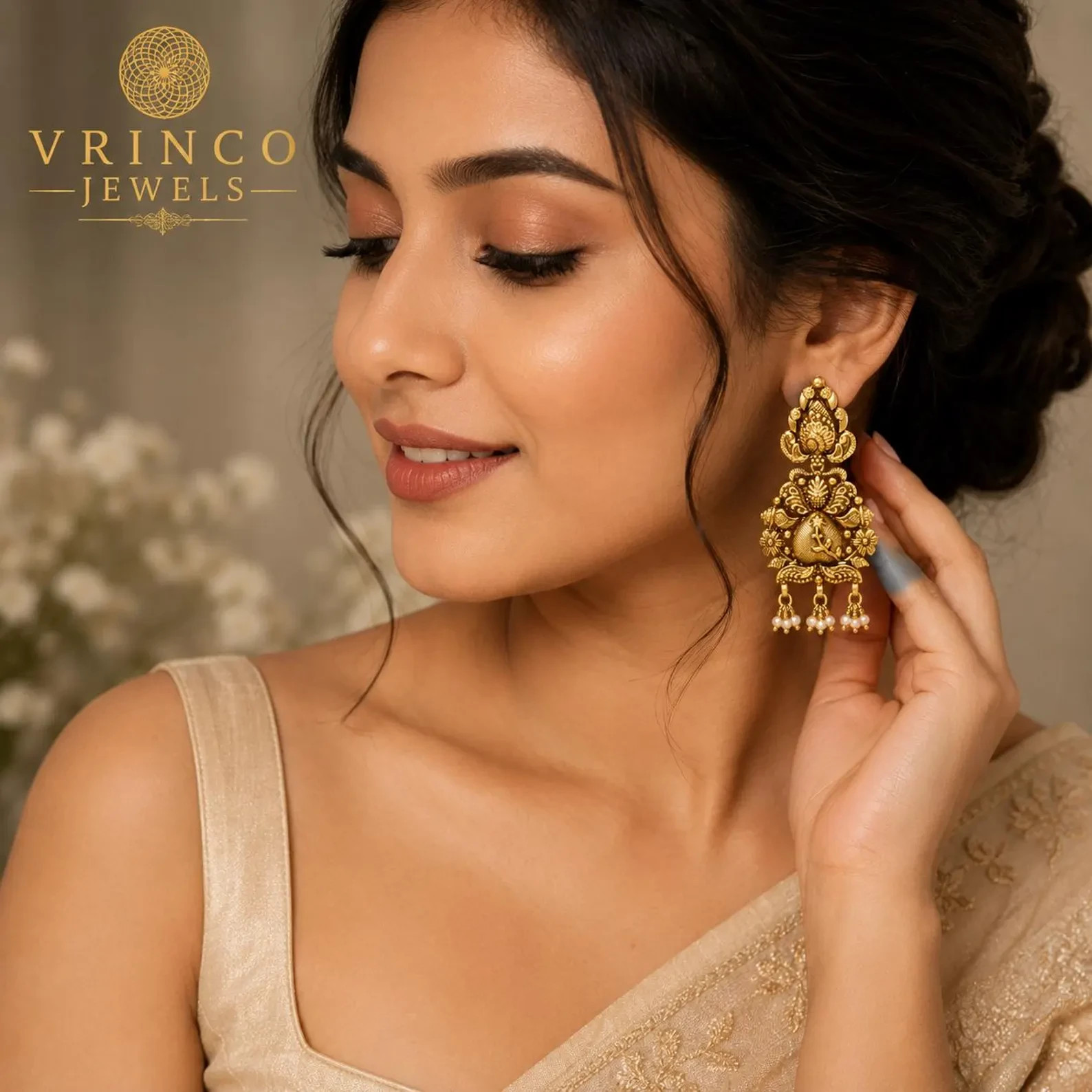 Zia 22KT Hallmarked Yellow Gold Long Earrings Traditional Luxury Jewelry Gift Wo