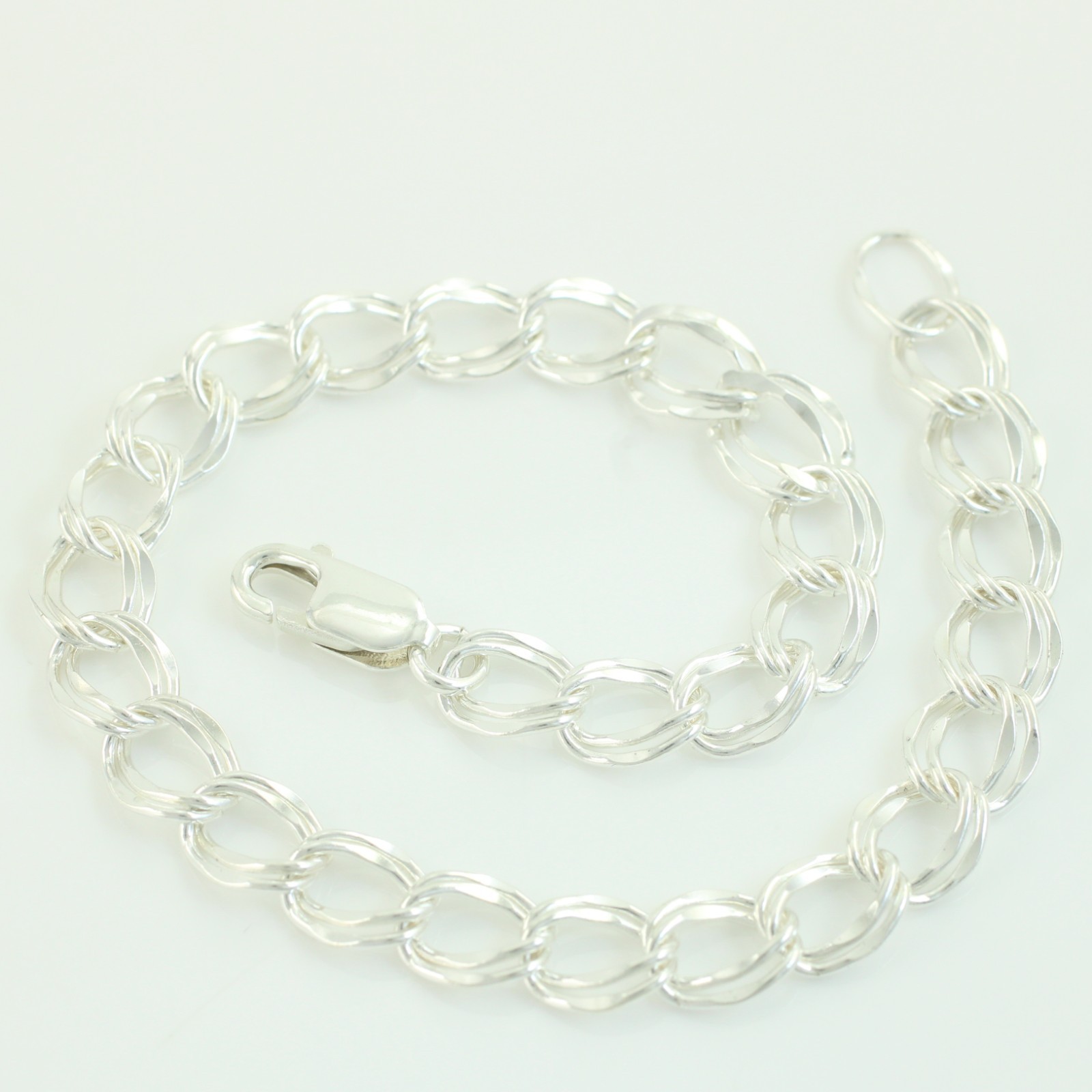 Sterling Silver .925 Double Curb Link CHARM BRACELET 7″, 7.5″, 8, 8.5″, 9″