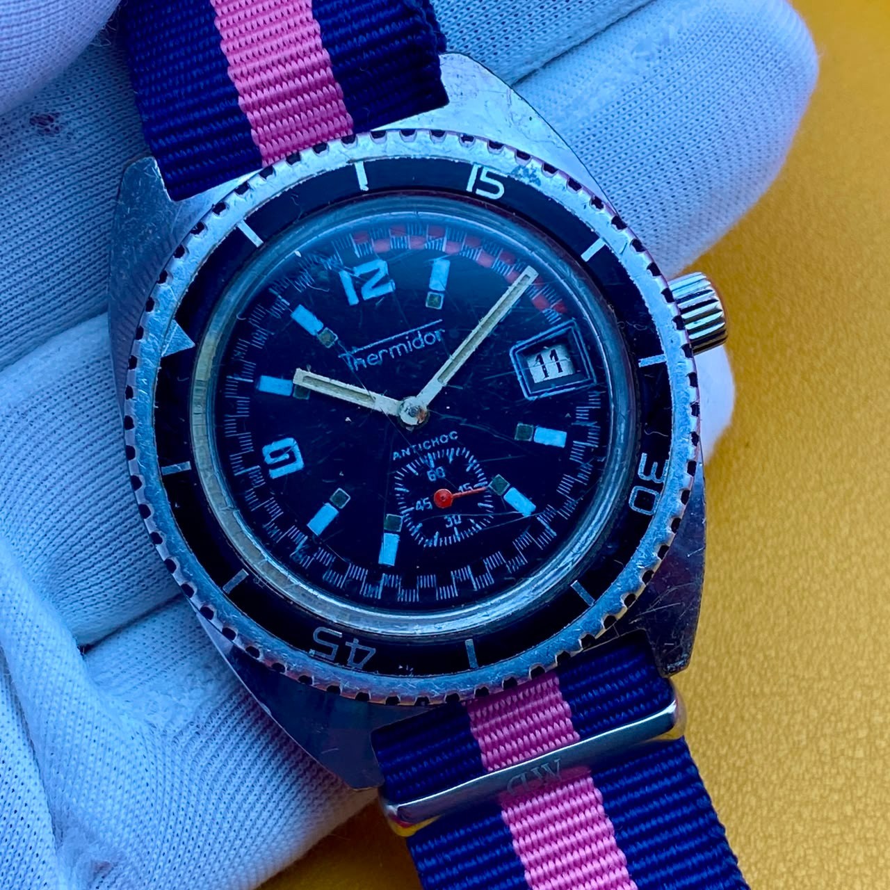 1970s Vintage Skin Diver Thermidor Sub Seconds Manual Wind Watch Mens Nato Strap